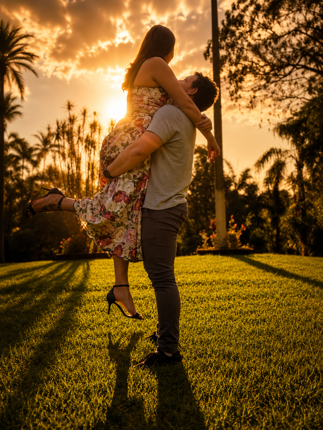 Lucas e Vivian no jardim